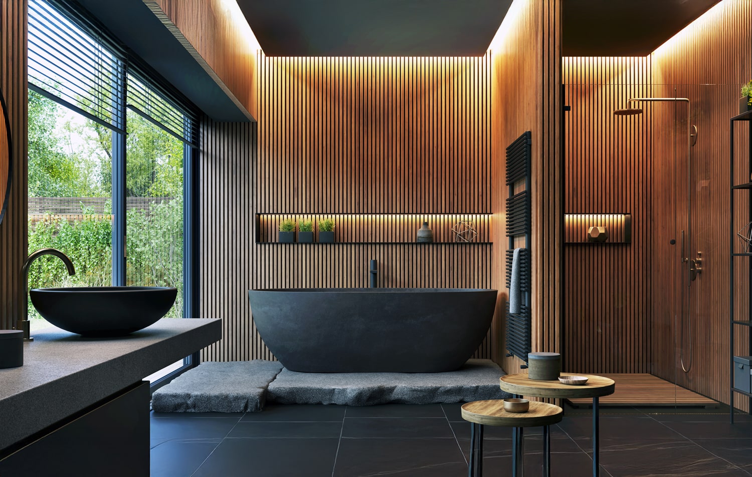 Modernes Badezimmer mit Fußbodenheizung und Trinkwassererwärmung